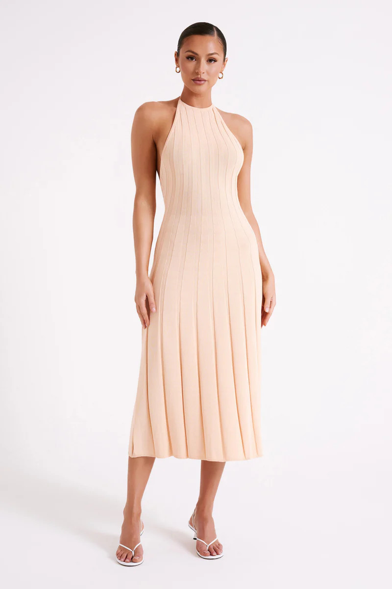 Adrienne Halter Neck Midi Dress - Apricot | MESHKI US