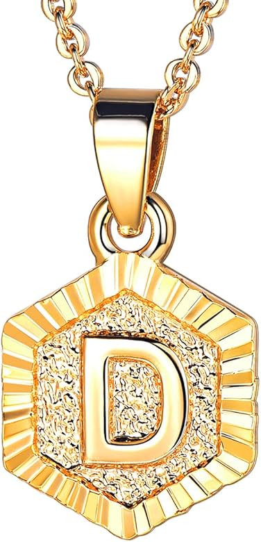 FOCALOOK Initial Letter Pendant Necklace Mens Womens Capital Letter Yellow 18K Gold Plated A-Z Go... | Amazon (US)