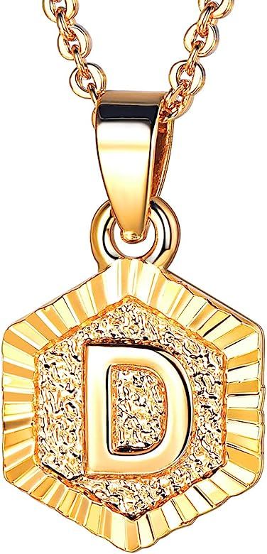 FOCALOOK Initial Letter Pendant Necklace Mens Womens Capital Letter Yellow 18K Gold Plated A-Z Go... | Amazon (US)