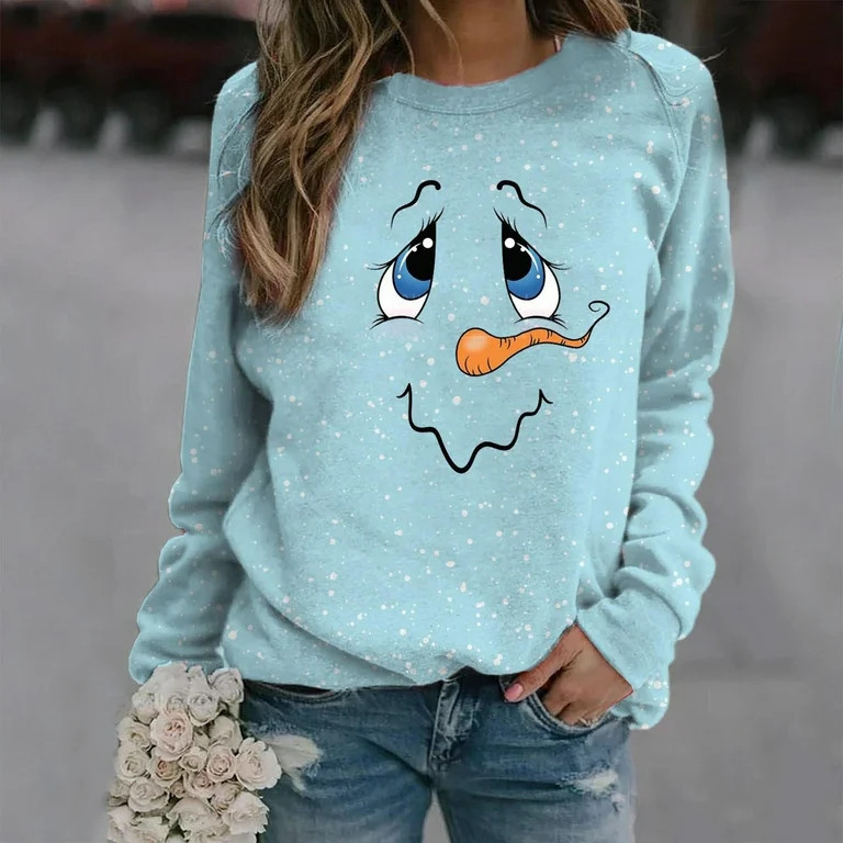 Womens Tops Women'S Casual Christmas Sweatshirts Thermal Crewneck Long Sleeve T-Shirts Loose Dres... | Walmart (US)