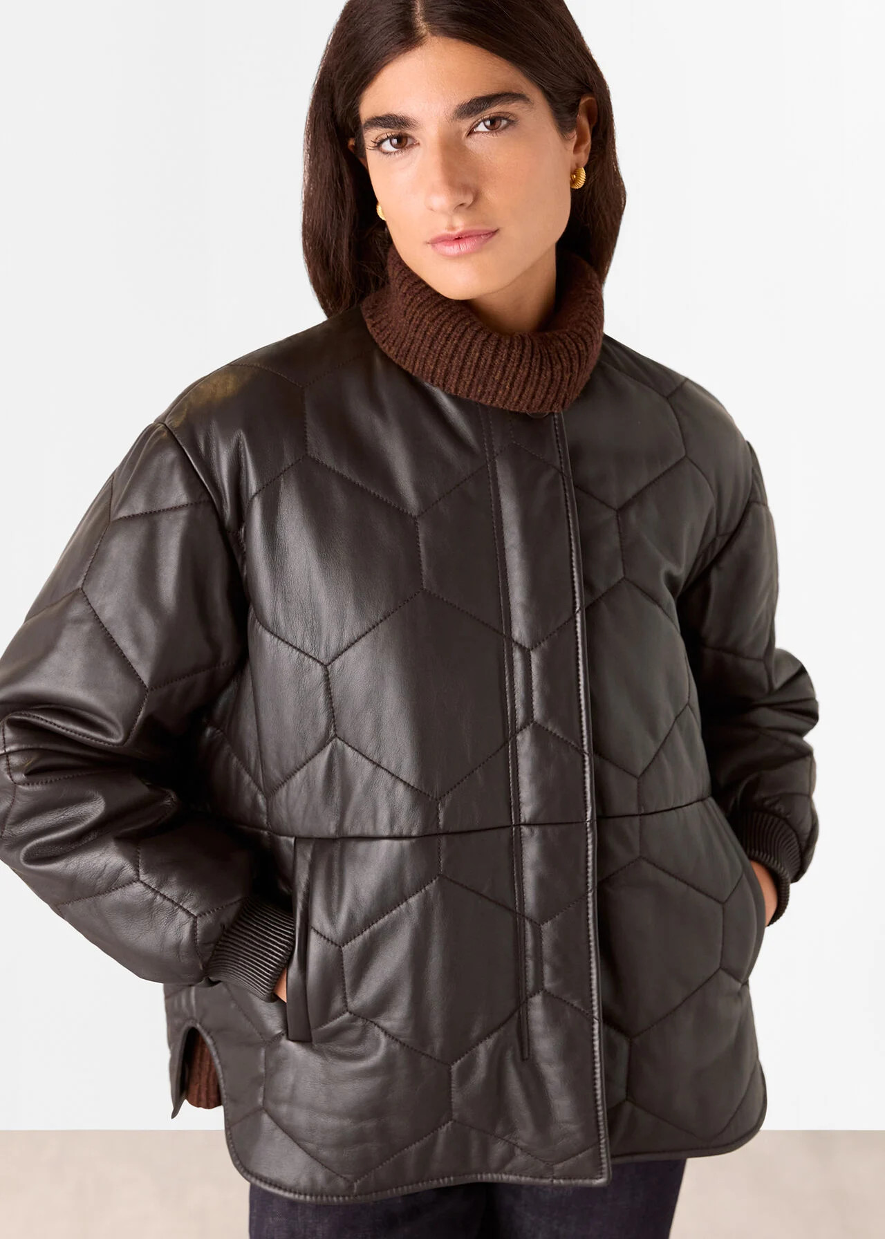 Burgundy Cleo Leather Quilted Jacket | WHISTLES | Whistles UK | | Whistles