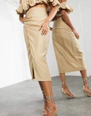 ASOS EDITION split side coordinating midi skirt in caramel | ASOS (Global)