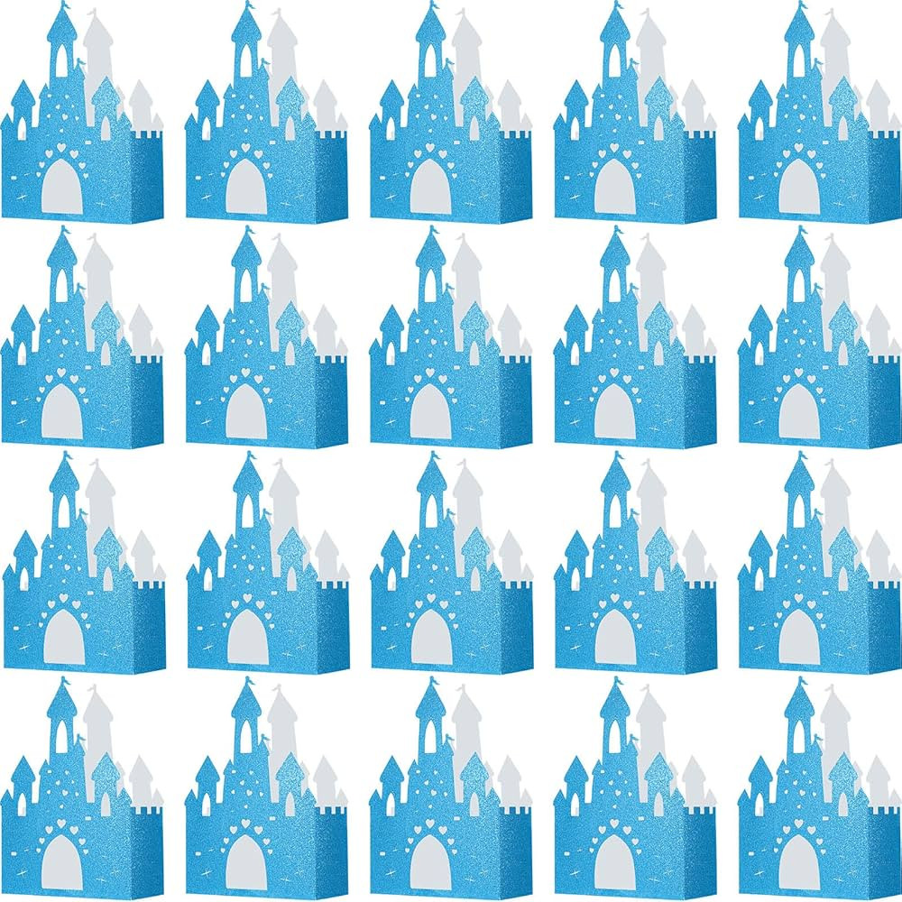20 Pieces Princess Birthday Party Decorations Blue Castle Boxes Glitter Party Favor Popcorn Boxes... | Amazon (US)