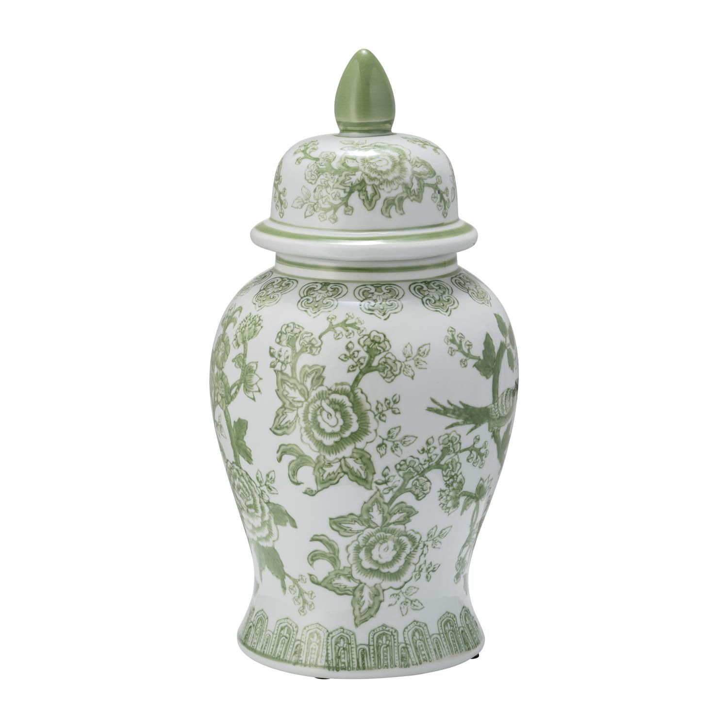 Sagebrook Home Ceramic Bird Flower Temple Jar With Green Finish 17973-04 | Walmart (US)