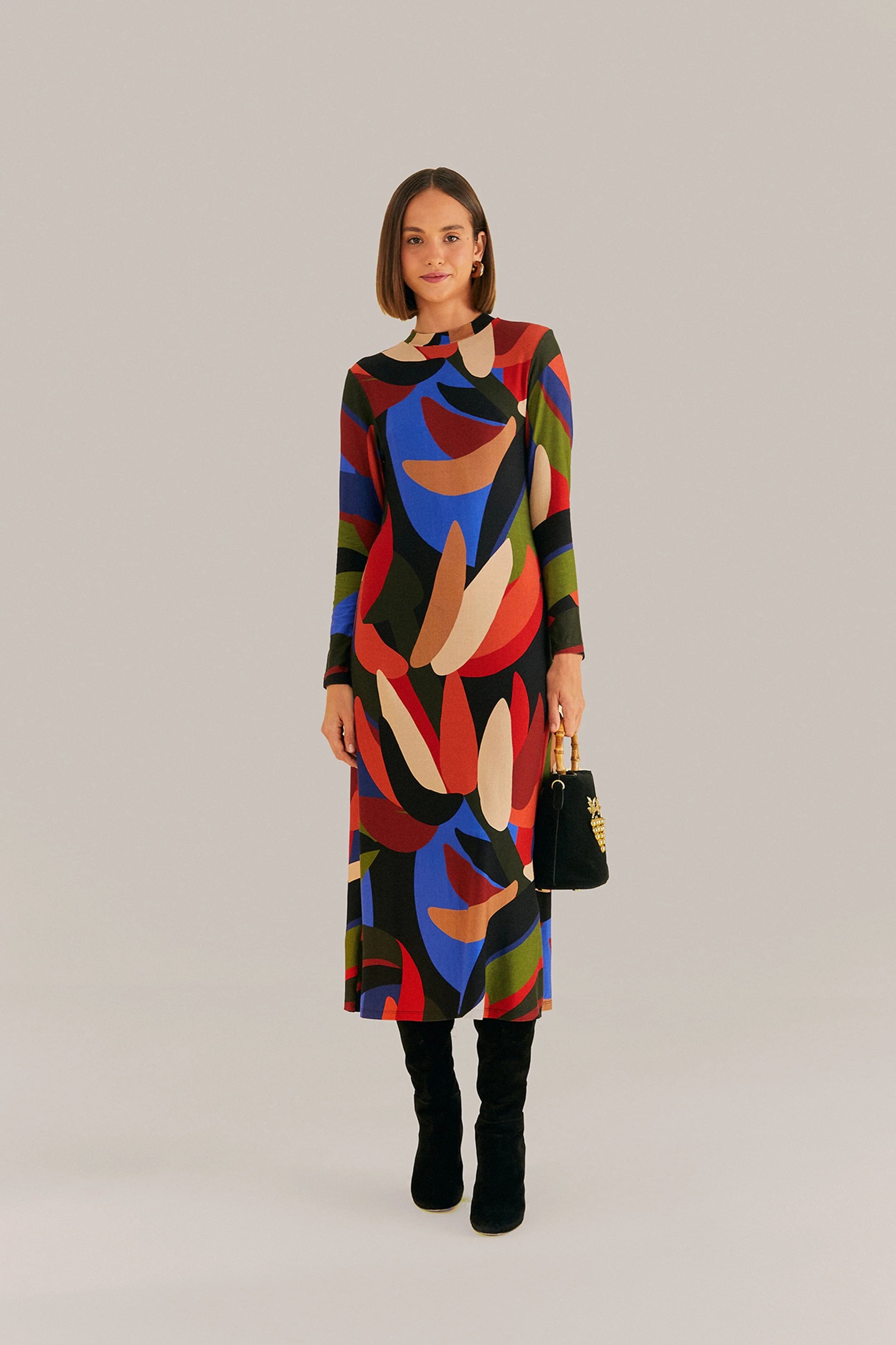 Multicolor Graphic Bananas Lenzing™ Ecovero™ Viscose Midi Dress | FarmRio