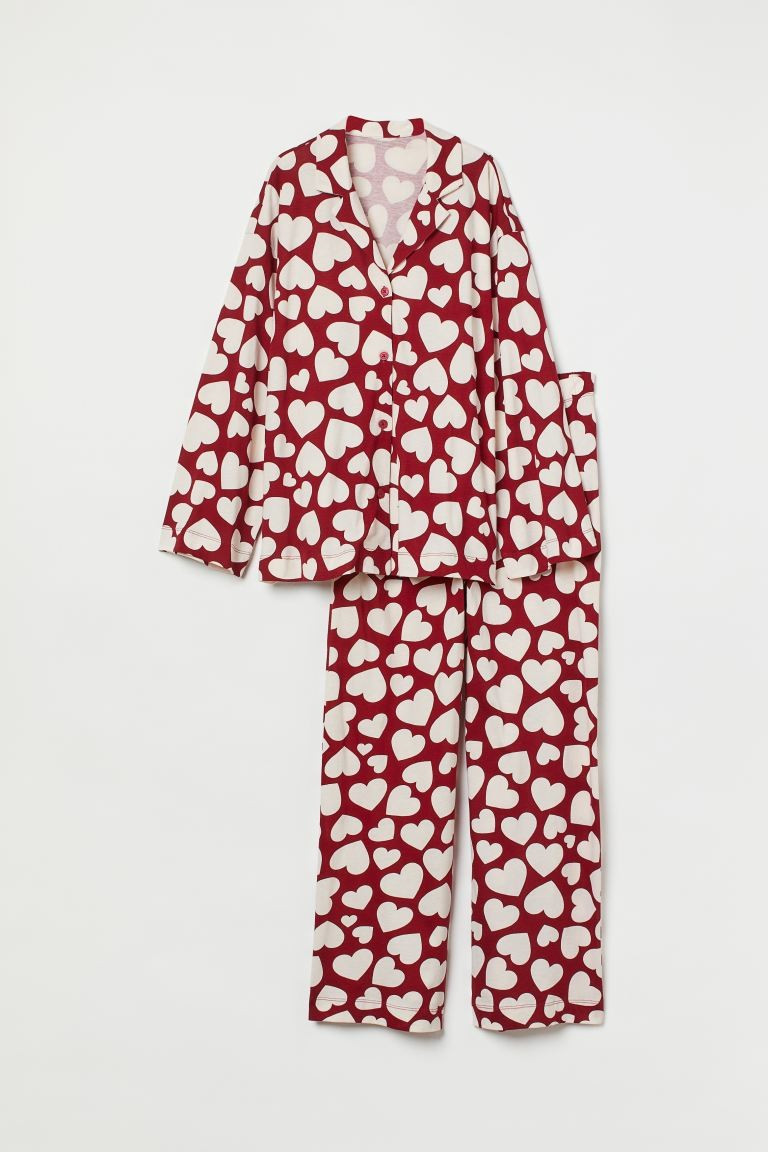 Pyjama shirt and bottoms - Red/Hearts - Ladies | H&M GB | H&M (UK, MY, IN, SG, PH, TW, HK)