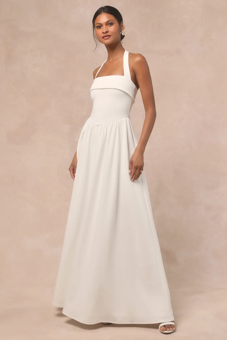 Telia White Halter Basque Waist Maxi Dress | Lulus