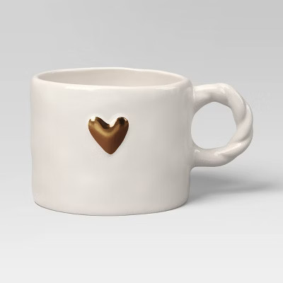 12.6 fl oz Stoneware Gold Embossed Heart Mug with Twisted Handle - Threshold™ | Target