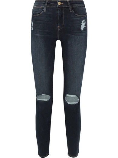 FRAME - Le High Distressed Skinny Jeans - Mid denim | NET-A-PORTER (US)