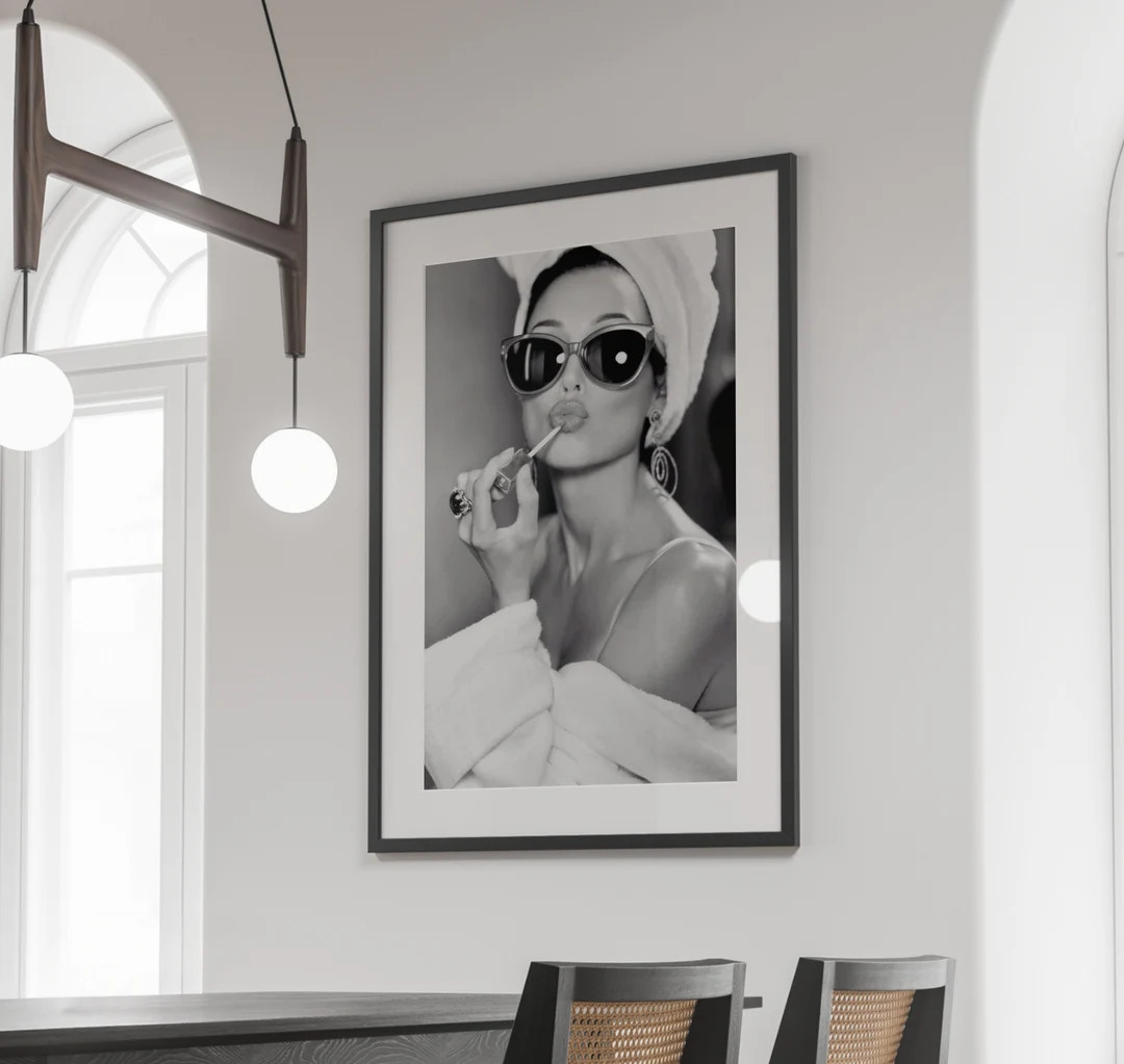 Audrey Hepburn Lipstick Poster Black and White Fashion Art - Etsy | Etsy (US)