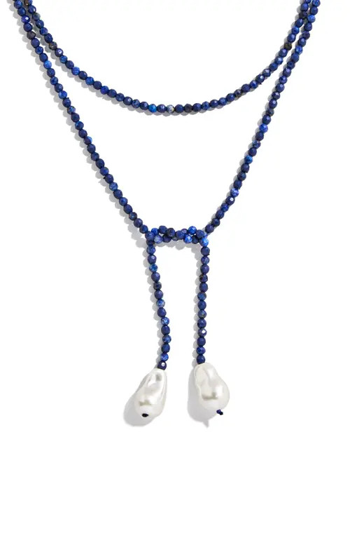 BaubleBar Faux Pearl & Faux Semi Precious Stone Wrap Necklace in Blue at Nordstrom | Nordstrom