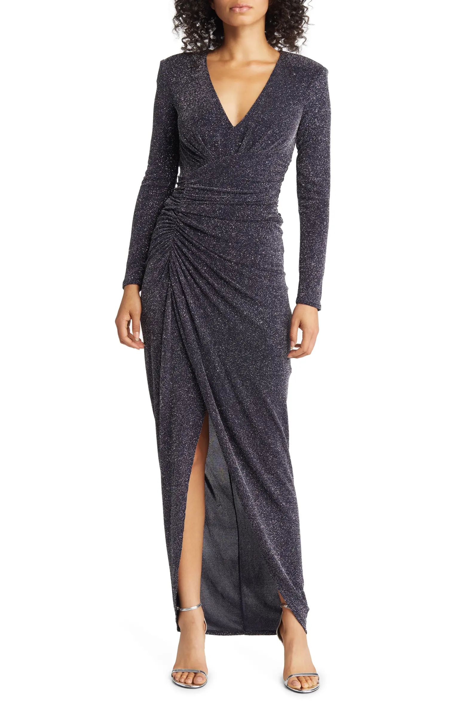 Vince Camuto Shimmer Ruched Long Sleeve Gown | Nordstrom | Nordstrom