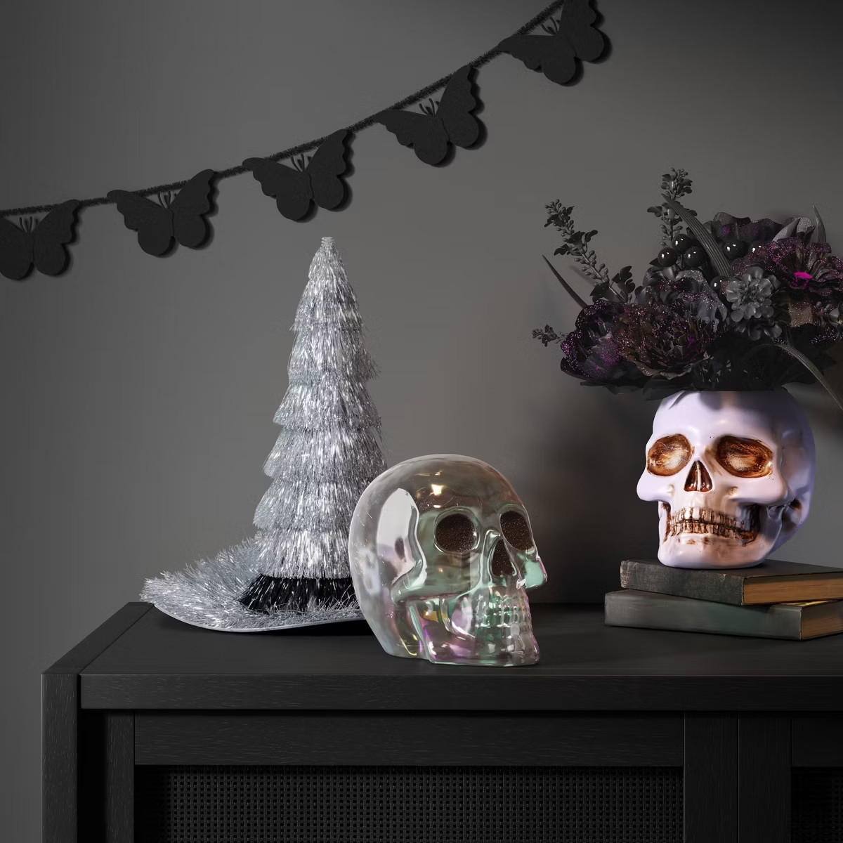14" Witch Hat Tabletop Halloween Decorative Prop Silver Tinsel - Hyde and EEK! Boutique™ | Target