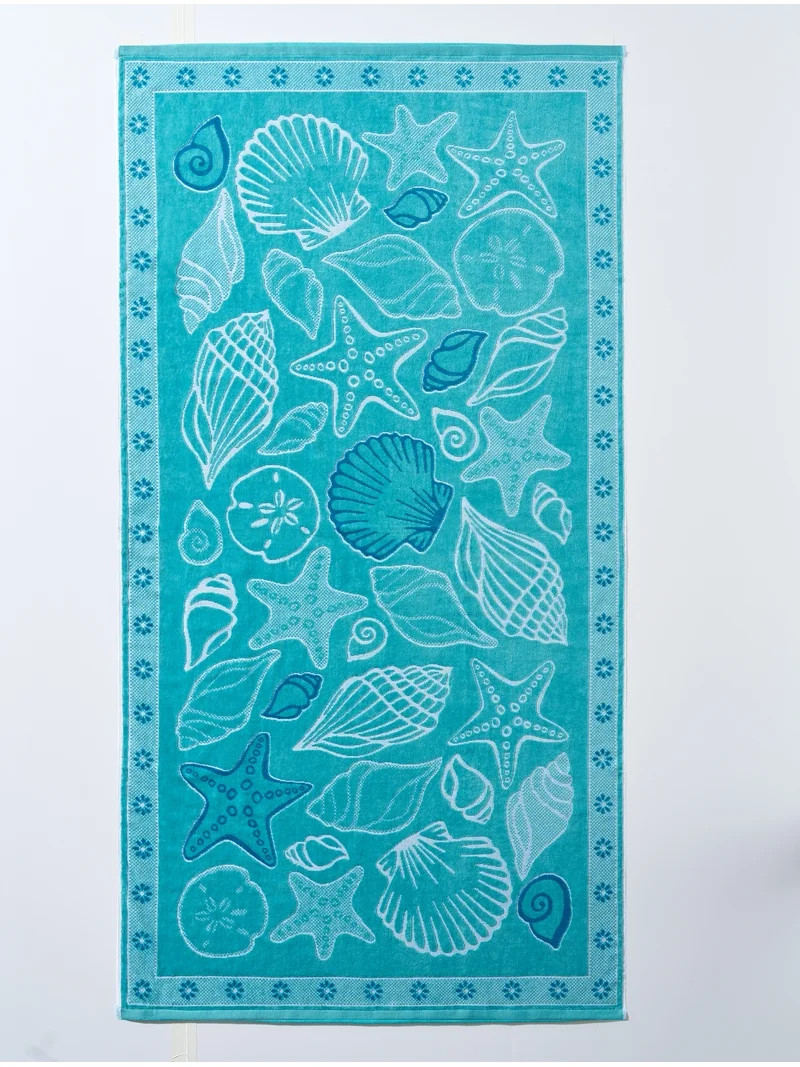 Better Homes & Gardens Cotton Blend-Blend Beach Towel, 72 x 38 in, Starfish & Shells | Walmart (US)