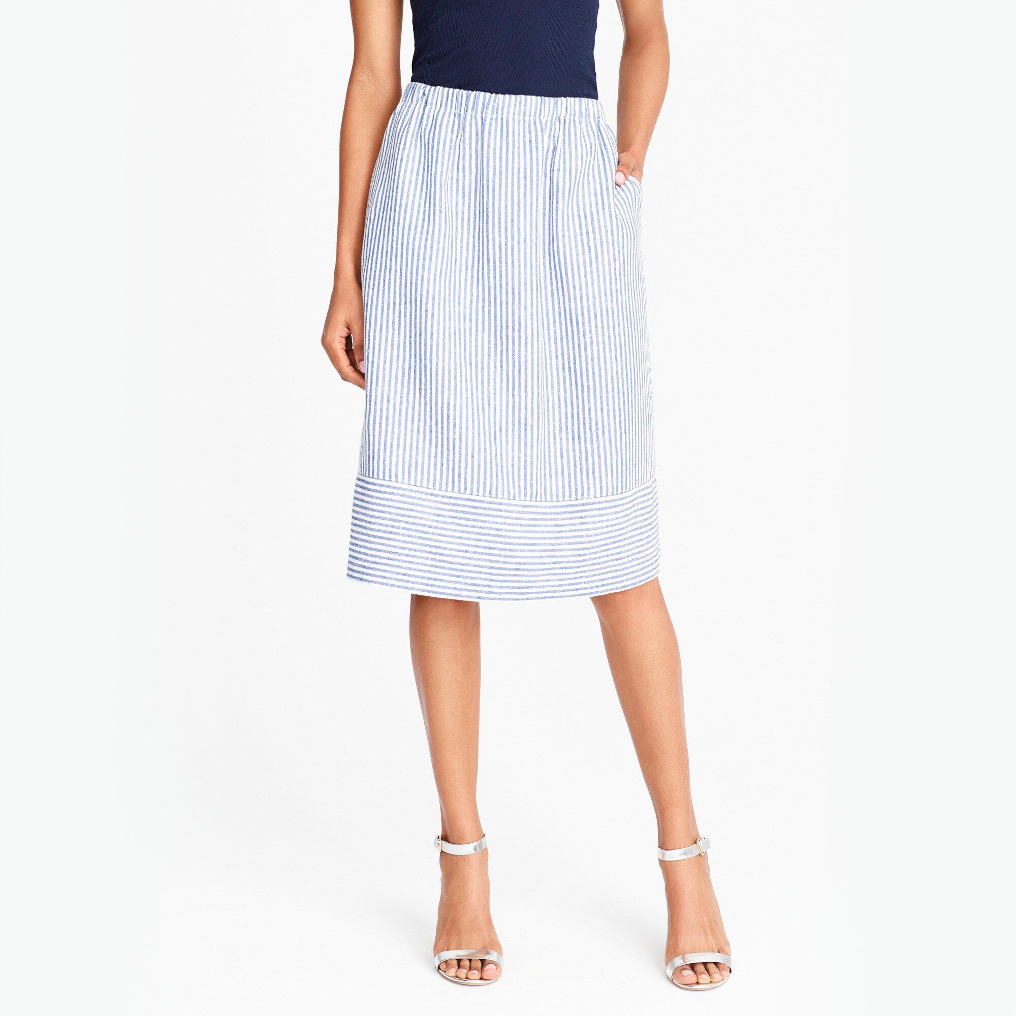 Striped cotton-linen midi skirt | J.Crew Factory