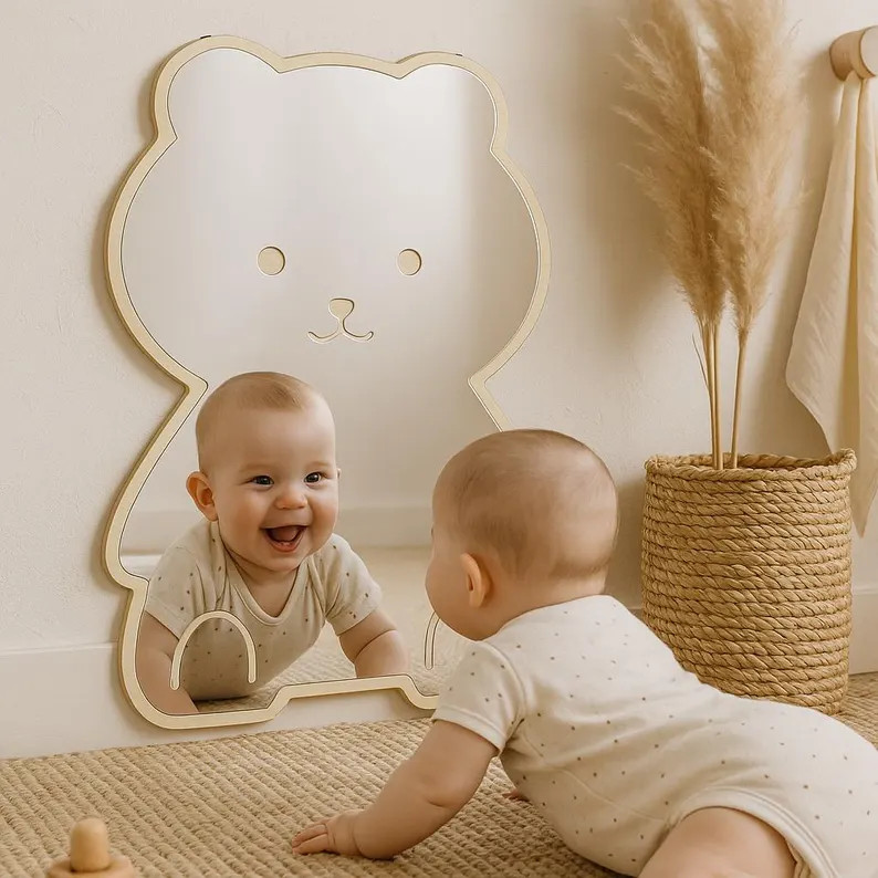 Baby Development Mirror – Wooden Wall Mirror With Safe Acrylic | Nursery Tummy Time Toy - Etsy ... | Etsy (US)