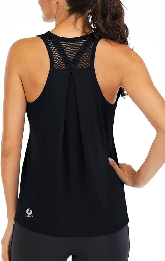 ICTIVE Workout Tops for Women Loose Fit Racerback Mesh Backless Muscle Tank Running Shirts | Amazon (US)