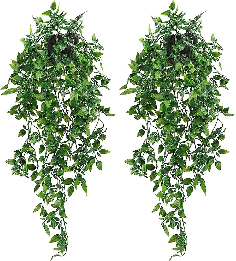 Whonline 2pcs Artificial Hanging Plants Fake Potted Plants for Wall House Room Patio Indoor Outdo... | Amazon (US)
