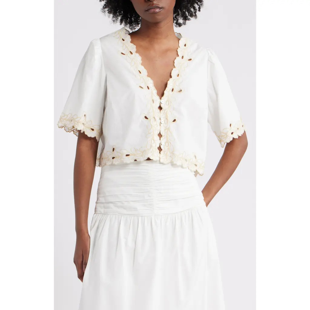 Rails Cataluna Embroidered Cotton Poplin Crop Top in White at Nordstrom, Size X-Large | Nordstrom