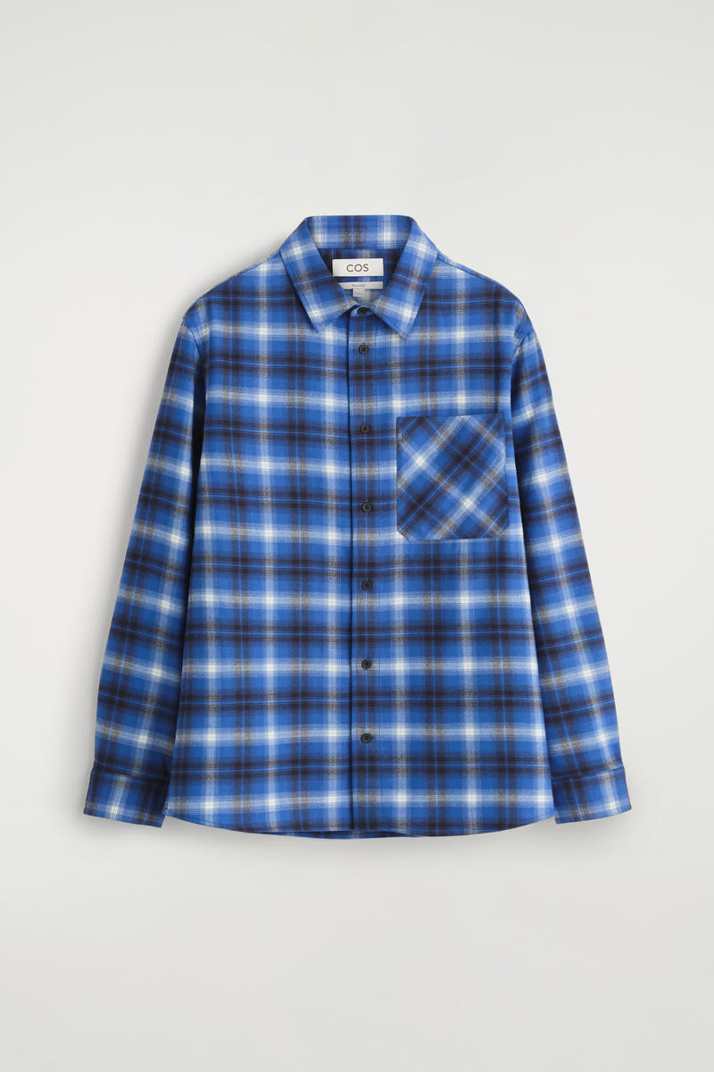 Relaxed Checked Wool-Blend Shirt in Blue | COS UK
