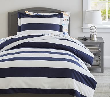 Rugby Stripe Organic Duvet Cover & Shams | Pottery Barn Kids | Pottery Barn Kids