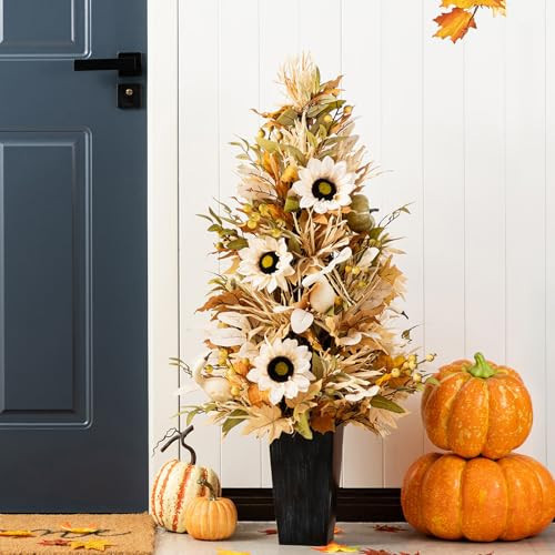 Glitzhome 36”H Fall Porch Tree, Harvest Artificial Porch Tree with Sunflower, Pinecone and Berry Porch & Black Planter, for Autumn Fall Harvest Thanksgiving Christmas Decoration | Amazon (US)