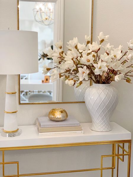 My exact faux magnolia stems are finally back in stock!! 🙌🏻 I believe I used 15-20 stems for this large arrangement last year. 

Fall decor, artificial magnolia, ginger jar, white and gold decor, entryway styling entry table glam decor fall style fall candles 

#LTKSeasonal #LTKstyletip #LTKsalealert