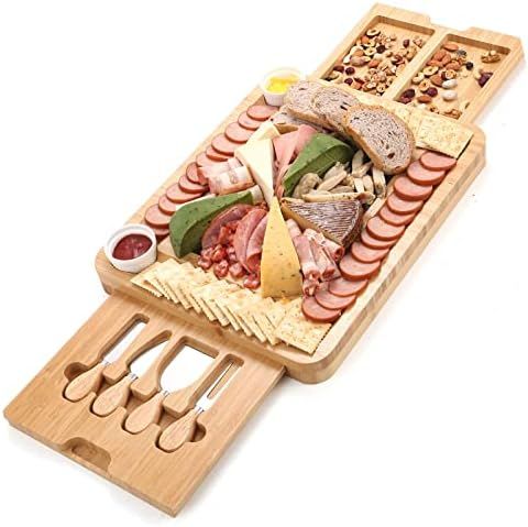 MOSONIC Cheese Board and Knife Set - Bamboo Charcuterie Board Meat Charcuttery Platter Serving Tray  | Amazon (US)