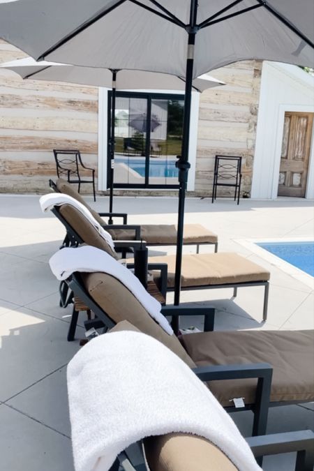 FARMHOUSE POOL WITH LOUNGERS! 
.
There is nothing better than lounging at the pool! I mean nothing. You can read, rest or chat. 
.
These chairs have been amazing! Here are some loungers to consider: 

#LTKhome #LTKSeasonal #LTKFind