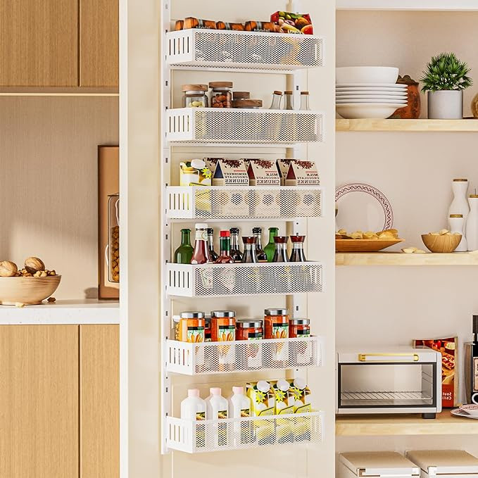 6-Tier Over The Door Pantry Organizer with Mesh Baskets, Adjustable & Stable Hanging Spice Rack f... | Amazon (US)
