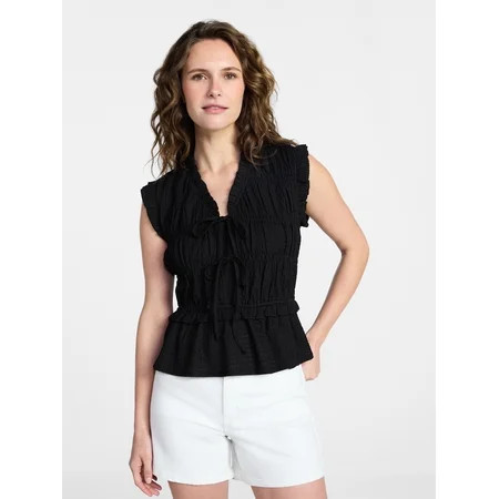 Time and Tru Women's Textured Tie Front Top, Sizes XS-XXXL | Walmart (US)