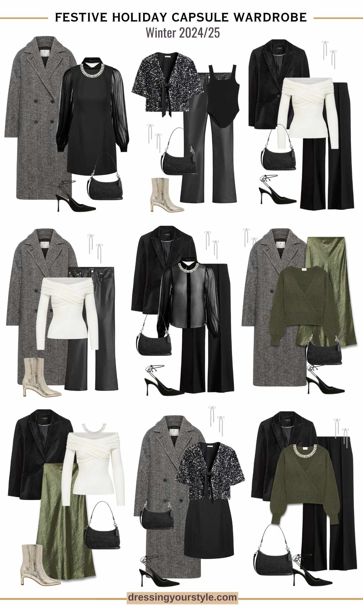 Festive Christmas holiday capsule wardrobe outfit. Holiday party outfits, office looks and elevated casual pairings  

#LTKParties #LTKHoliday #LTKSeasonal