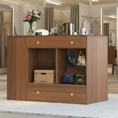 The Walk-in Closet Island Features A Glass Display Countertop, Open Shelves, And Six Drawers, Including A Jewelry Storage Compartment, Combining Pract | Wayfair North America