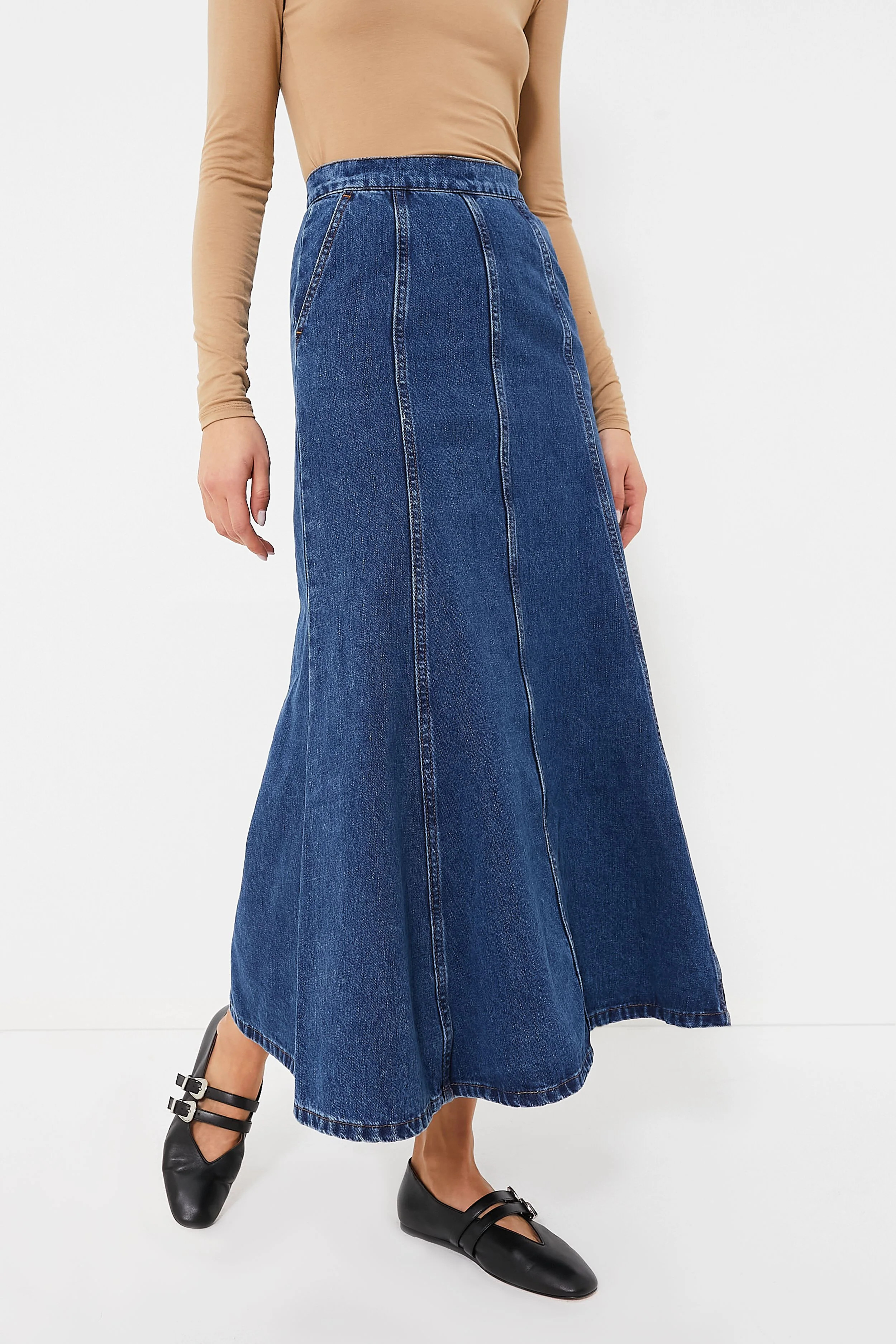 Dark Wash Denim Midi Skirt | Tuckernuck (US)