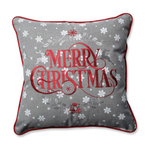 Snowy MERRY CHRISTMAS Square Throw Pillow - 16.5" - Gray and Red | Christmas Central