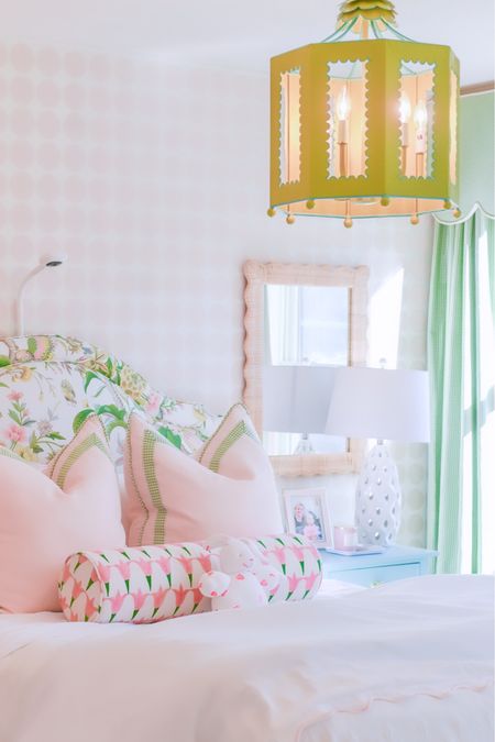 Our dreamy pink and green little girls room 💗 So in love with our polka dot wallpaper and gingham drapes. Shop our home decor  #girlsroom #pinkroom #wallpaper #homedecor #pinkbedroom 

#LTKhome
