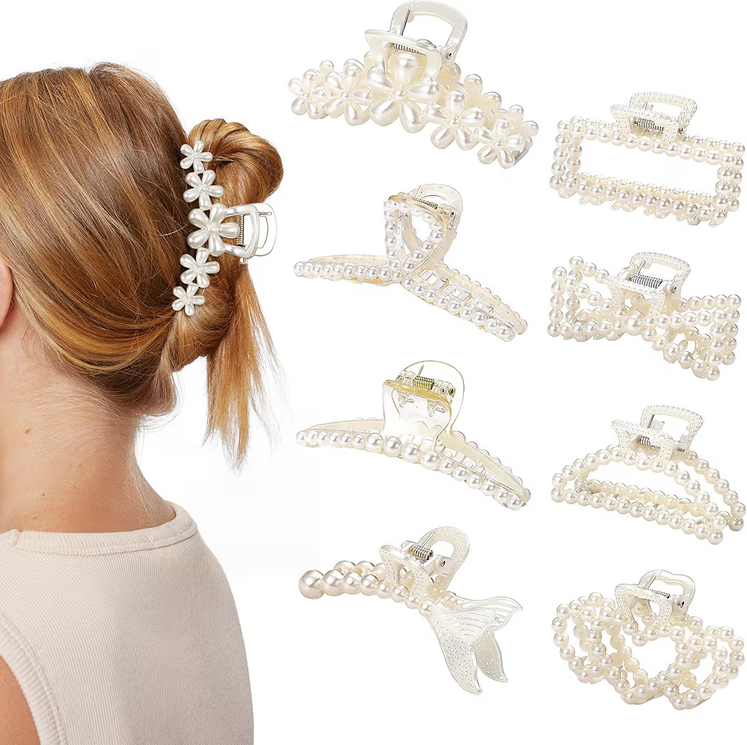 CWJCYTNSN 8 PCS Hair Clips for Women Large Hair Claw Clips for Thin Thick Curly Hair Styling Pear... | Amazon (US)