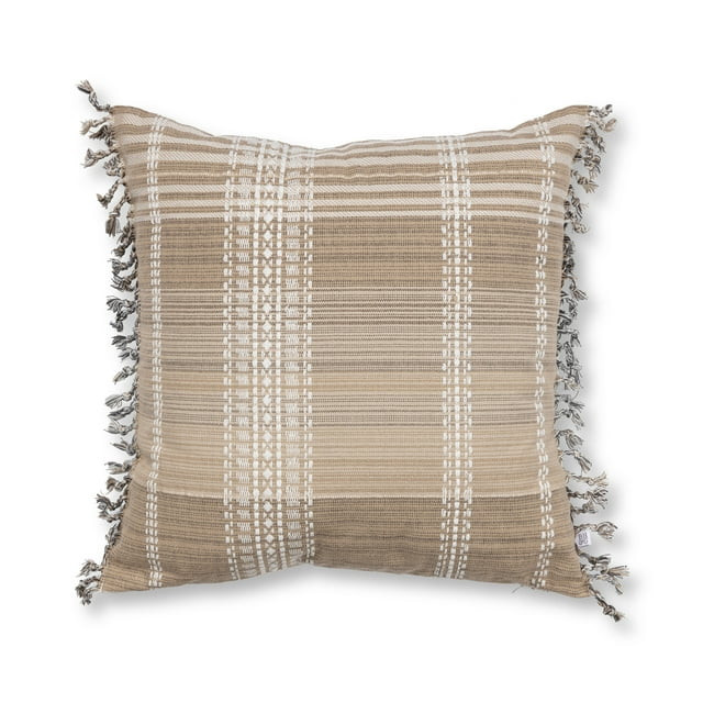 Better Homes & Gardens Reversible Plaid Decorative Square Throw Pillow, 20" x 20", Brown, Single ... | Walmart (US)