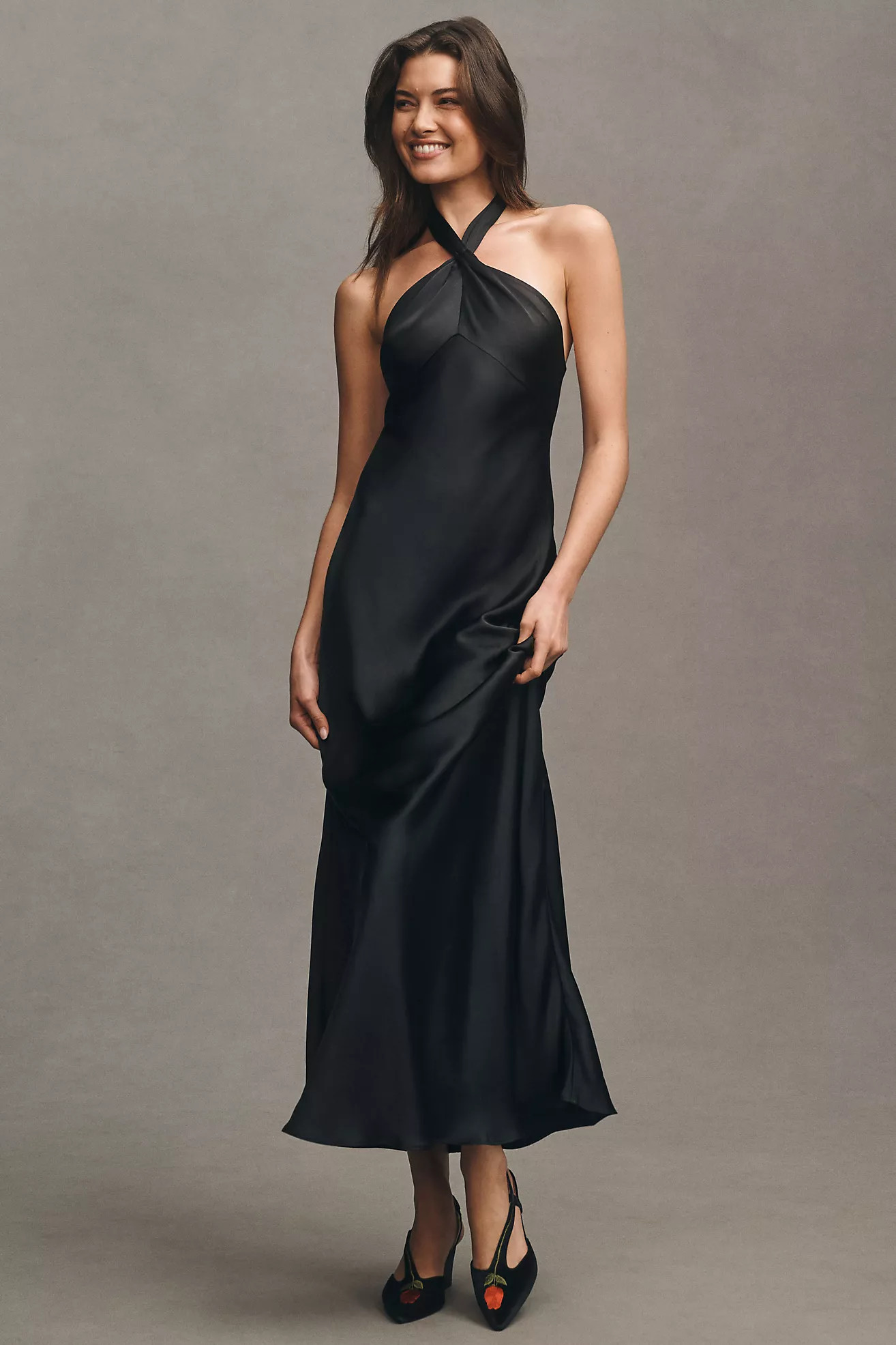 BHLDN Selma Halter-Neck High-Shine Satin Maxi Dress | Anthropologie (US)