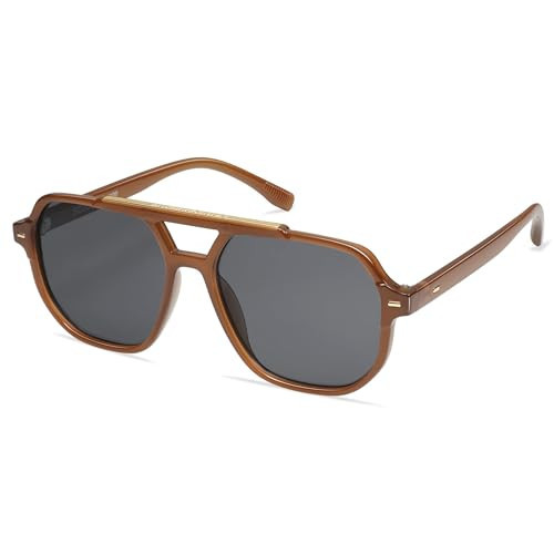 SOJOS Retro Trendy Aviator Polarized Sunglasses Men Women Vintage 70s Square Stylish Frame Sun Glasses SJ2283 Milky Dark Brown Grey Lens | Amazon (US)