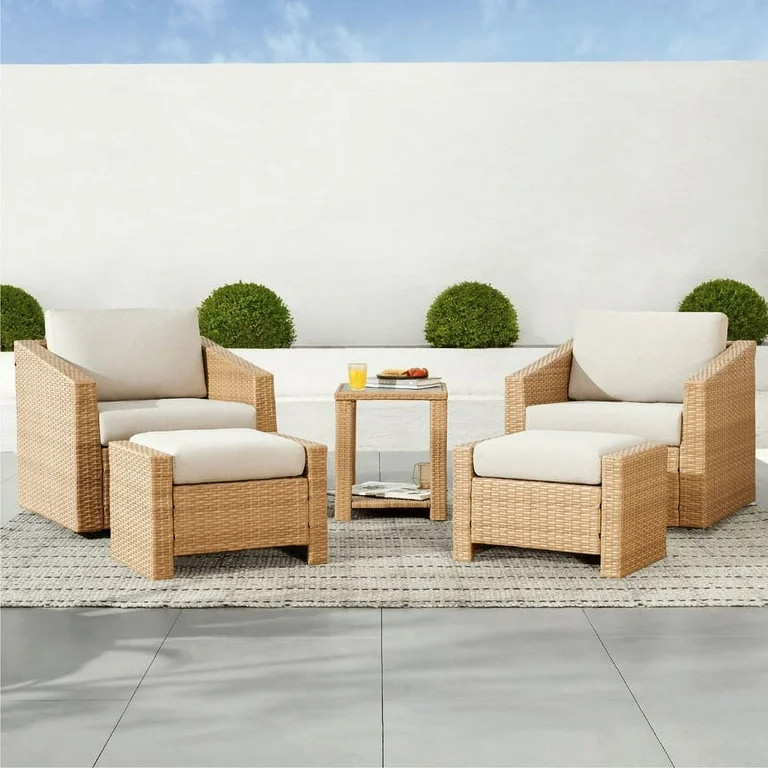CHITA 5-Piece Outdoor Wicker Patio Furniture Set with Ottoman, Outdoor Light Brown Wicker Chair a... | Walmart (US)