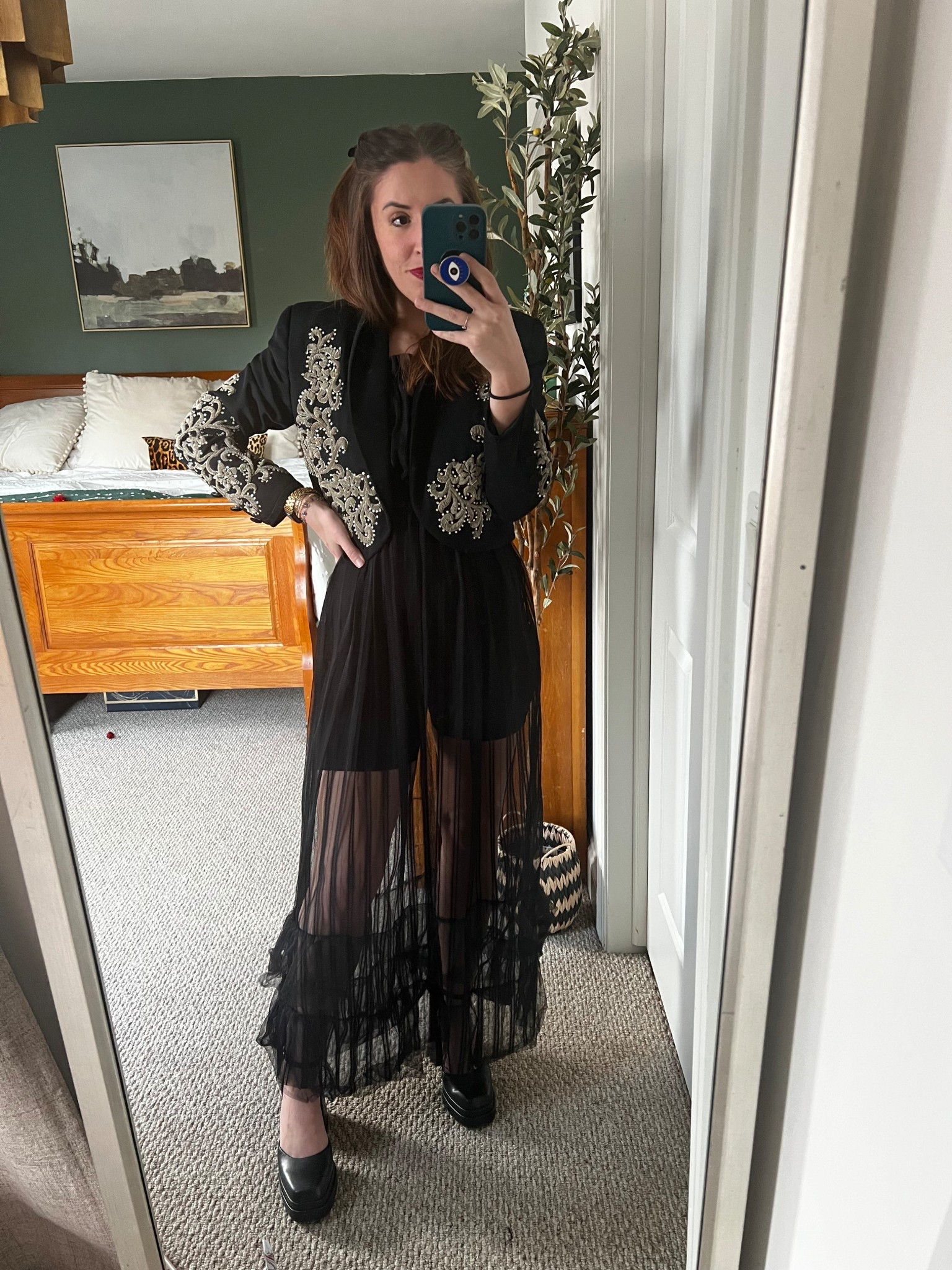 Sheer tulle overlay dress with an athletic romper (you can pick whatever you’re most comfortable in!) and vintage suede embellished jacket with Target platform heels for a masquerade party 🎭 

#LTKStyleTip #LTKFindsUnder100 #LTKFindsUnder50