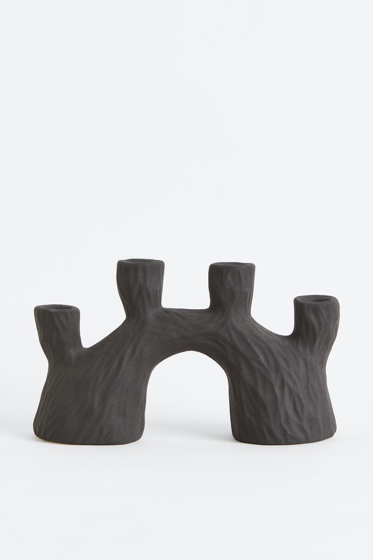 Stoneware candlestick - Black - Home All | H&M US | H&M (US + CA)