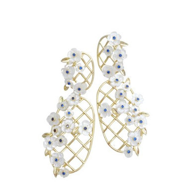 Nicola Bathie Garden Trellis + Pearl Flower Earring, Sapphire | Monkee's of Mount Pleasant