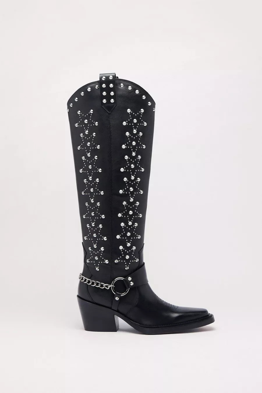 Leather Star Studded Knee High Cowboy Boots | Nasty Gal US
