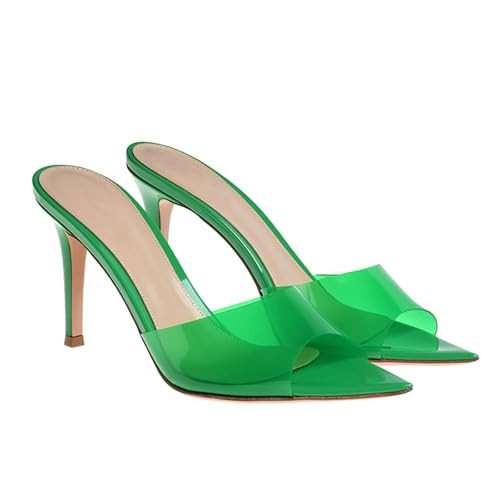 RYNKOMA Women'S Clear Pointed Open Toe Stiletto Heel Slide Sandals Fashion Sexy Slip On Transparent Strap High Heels Mules Summer Backless Party Wedding Prom Dress Shoes (Green,4.5) | Amazon (US)