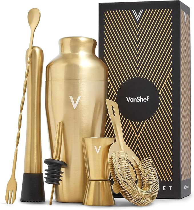 VonShef Cocktail Shaker Set, Black 6pc Set with 550ml Parisian Cocktail Shaker, Professional Bart... | Amazon (UK)