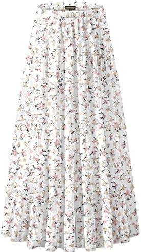 NASHALYLY Women's Chiffon Elastic High Waist Pleated A-Line Flared Maxi Skirts | Amazon (US)