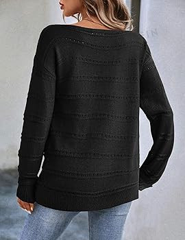 Zeagoo Womens Sweaters Cute Long Sleeve Off The Shoulder Pullover Tops Hollow Out Crochet Dressy ... | Amazon (US)