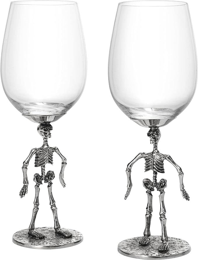 Stemmed Skeleton Wine Glass Set of 2 by The Wine Savant - 12oz Skeleton Glasses 10" H, Goth Gifts... | Amazon (US)